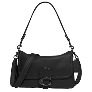 COACH Bolso de hombro de piel de becerro suave, Negro 1, Talla única