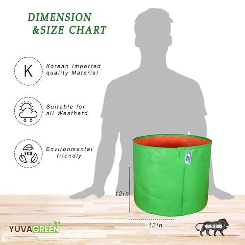 YUVAGREEN Premium Grow Bags for Terrace Gardening Vegetables & Flowers| Round Shaped Green Colour Grow Bag | Suitable for Terrace Gardening| Kitchen Gardening & Balcony (12
