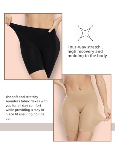 ATTLADY Slip Women Seamless Smooth Boyshorts Panties Anti-Chafing Underwear Shorts for Dresses, 2Black&2Nude - Thumbnail 3