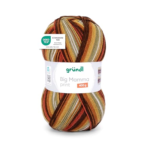 Gründl Lana - Big Mamma Print - Lana XXL per lavorare a maglia - Gomitolo grande 400 g / 1040 m - Gradiente di lana in 100% poliacrilico - senape-zucca-rame-fulvo-muschio