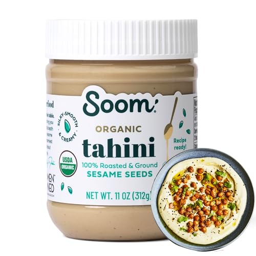 Soom Foods Organic Tahini 11Oz (1 Pack) | Roasted & Ground Sesame Seed Paste | Creamy Tahini For Dubai Chocolate, Hummus, Sauces | Vegan, Nut-Free, Gluten-Free, Kosher, Keto, Paleo, Whole30