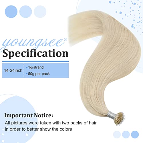 YoungSee Blonde Nano Hair Extensions 16 inch Remy Nano Beads Hair Extensions White Blonde Nano Ring Hair Extension Human Hair Platinum Blonde for Wedding Cold Fusion Smooth 50s 50g - Image 2