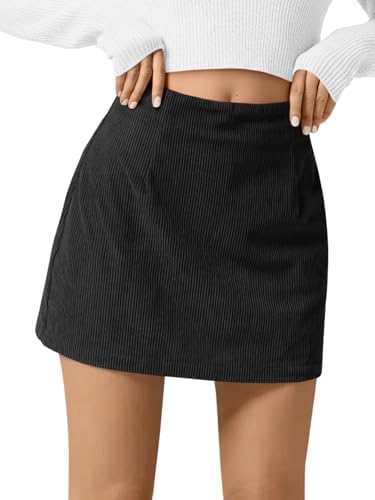 Wenrine Womens Corduroy Mini Skirt High Waisted Basic Casual A-line Short Fall Winter Skirts