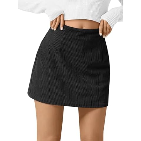 Wenrine Women's High Waisted Corduroy Mini Skirt Cover