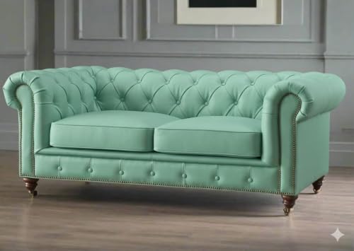 Image of Modern Classic Design Leatherette Luxury Chester Sofa Set with Button Tufted, Sofa for Living Room Home, Office, Hotel, Bar and Lobby (Mint Green, 2 Seater Sofa)