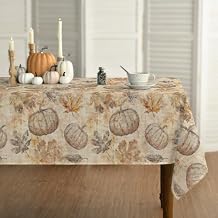 Horaldaily Fall Tablecloth 6084 Inch Rectangular, Autumn Harvest Maple Leaves Pumpkin Washable Seasonal Table Cover for Party Picnic Dinner Decor