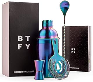 BTFY Iridescent Cocktail Making Set 7 Piece  500ml Stainless Steel Cocktail Shaker Set in Gift Box with Accessories Including Shaker, Jigger, Strainer, Spoon and Muddler