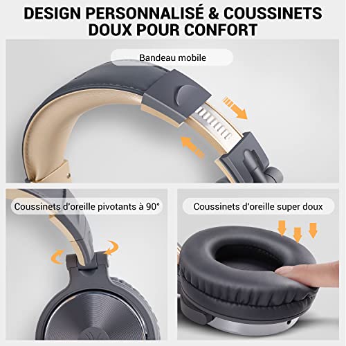 OneOdio Casque Audio Filaire DJ Piano Studio - 50 mm Conducteurs, Share-Port, Léger Confort Pliable Hi-RES Basse - 6.35 et 3.5 mm 2 Jack Câble avec Micro - Headphone PC Guitare Monitor Pro-10 - Image 6