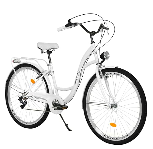 MILORD Damenfahrrad Citybike Komfort Retro Bike Hollandrad Vintage Fahrrad, 26, 28 Zoll, 7-Gang (Weiss, 26 Zoll)