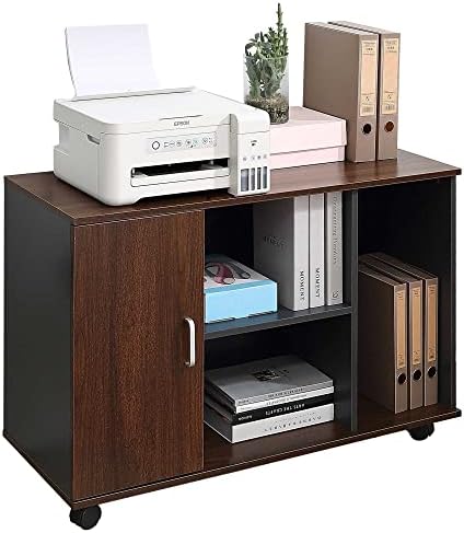 HOMCOM File Cabinet with Rolling Wheels, Printer Stand with Wooden Documents Storage Chest for Home Office