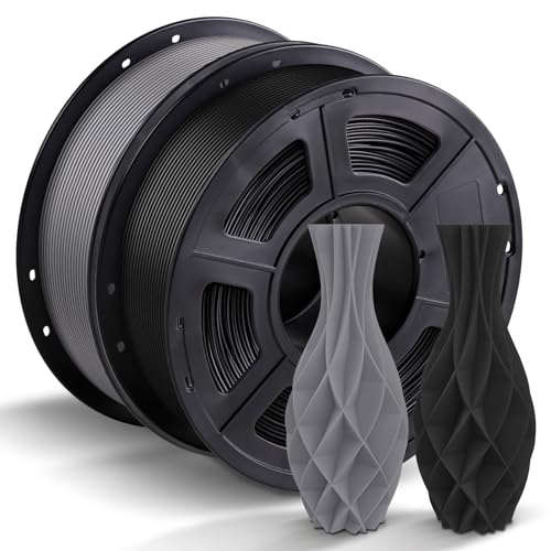 ANYCUBIC PLA Filament 1.75mm, 3D Printer Filament, Intelligent Identification, Dimensional Accuracy +/- 0.02mm, 2 Pack 1KG Reusable Spool, Black+Texture Grey 2kg 2*1kg pla (Black+Texture Gre