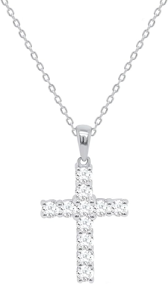 IGI Certified Lab Grown Diamond Cross Necklace 1/2 to 1 CTTW in Sterling Silver or 14k Yellow Gold Plated Silver - 18 Inch Chain - Image 6