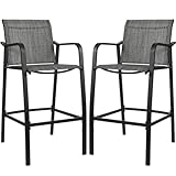 Sundale Outdoor Metal Bar Stools Set of 2,Patio Counter Height Barstools with Back Armrest,Modern Quick Dry Fabric Wrought Iron High Seating Chairs-Steel Gray (S-LC030GRYX1)