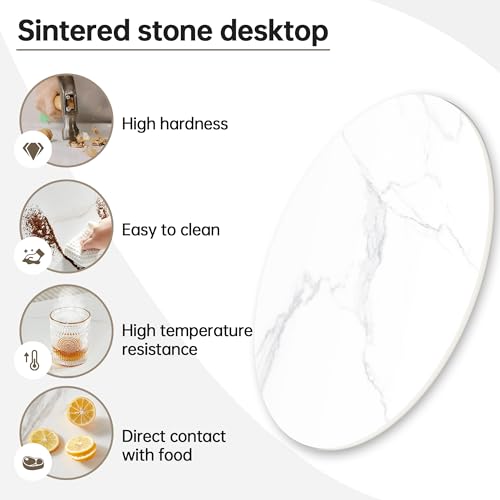 SSTBLEV Round Table Top, 23.6” White Sintered Stone Tabletop, DIY Replacement & Cover Marble Desktop, Scratch & Wear Resistant, Easy to Clean, Suitable for Indoor & Outdoor - Thumbnail 4