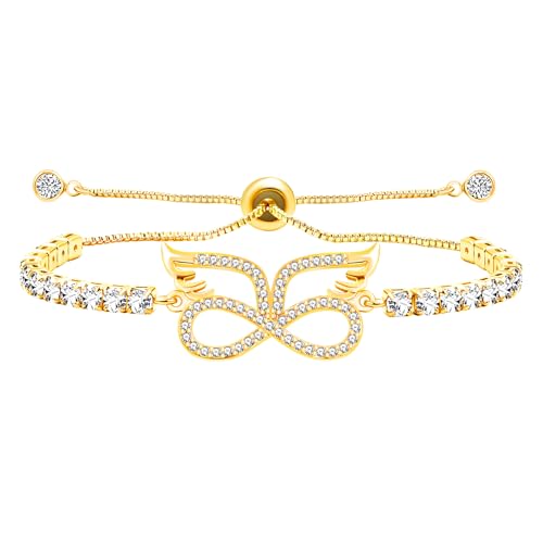 Image of Zircobic Adjustable Gold Plate Butterfly Angel Wing Guardian Bracelet | Forever Dream and Hope Zircon Tennis Bolo Love Sliding Bracelets | Love and Affection | YA4874