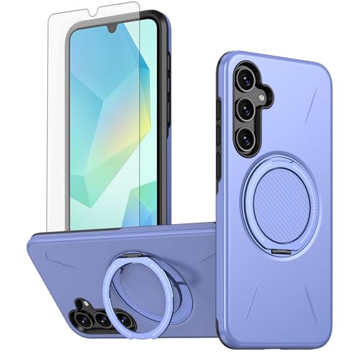 Asuwish Phone Case for Samsung Galaxy A15 5G/4G Magnetic Cell Cover with Tempered Glass Screen Protector and Protective Silicone Shockproof Hybrid Stand Ring Hard Holder A 15 G5 15A Women Men Purple