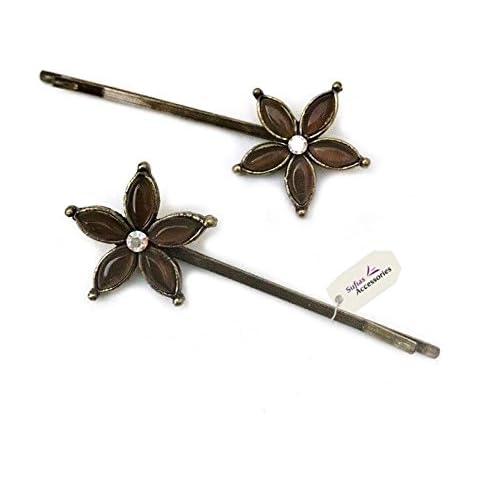 Sufias Accessories 2 Slides 2 Piece Daisy Slides Crystal Hair Antique Bronze Gold Diamante Grips Kirby Clips xx Cover