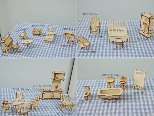 DIY Wooden Dollhouse Miniature Furniture Set, Laser Cut 3D Puzzle Dolls House Accessories for Teens & Adults — view 2