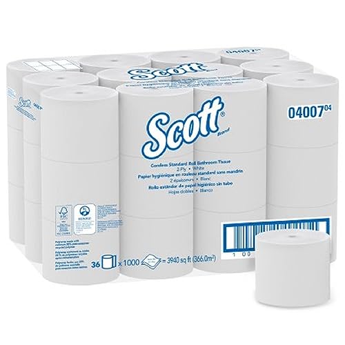Scott 04007 Coreless 2-Ply Roll Bathroom Tissue, 1000 Sheets/Roll, 36 Rolls/Carton #TOP12