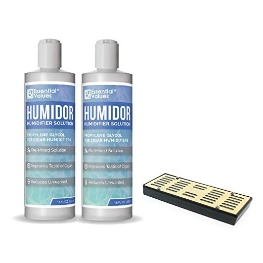 2-Pack Humidor Solution & Humidor Humidifier Combo, (16oz per bottle) Propylene Glycol and Humidifier for Medium & Large Humidors By Essential Values