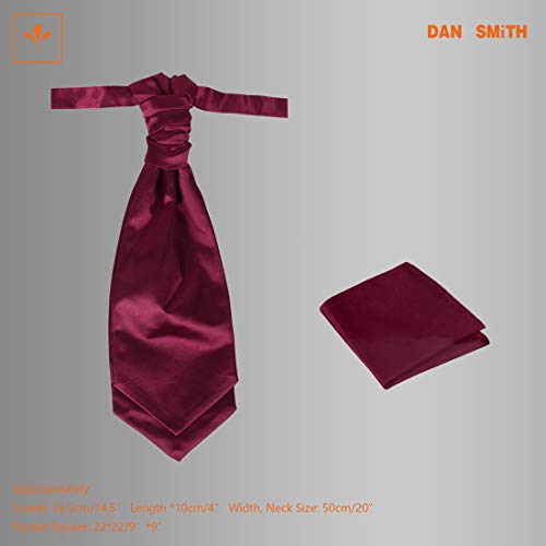 Dan Smith Red Long-Pre-Tied Cravat Tie For Mens 30.5" Clip-On Adjustable Big And Tall Feel Silk Plain Long-Pretied Cravat Scarves C.c.aq.o.002 Burgundy #TOP21