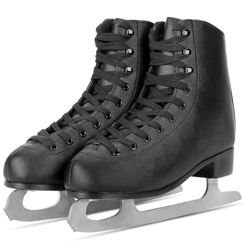AhmyLion Eiskunstlaufschuhe, Anfänger, bevorzugter Schlittschuh für Herren/Damen/Jungen/Mädchen, verschleißfest, bequemes Modell (Schwarz, Damengröße 39/Herrengröße 38)