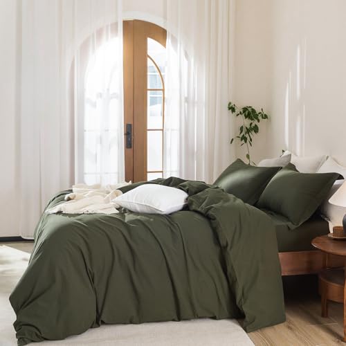 Warm Moment 3Pcs Olive Green Solid King Duvet Cover Set Washed Cotton by Warm Moment - Used condition - Image 7