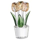uxcell Crystal Tulips Flower Figurine, Tulips Figurines Flowers Bouquet Ornaments Bouquet Decor Collectible for Birthday Anniversary Wedding Gifts Valentine's Day Gifts, Champagne