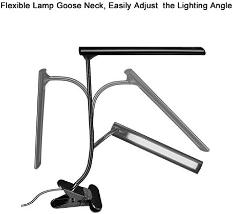 CeSunlight LED Clip on Desk Lamp, Bed Headboard Light with Clamp for Reading, 3000K  6500K Color Temperature Setting, Stepless Brightness Control, Long USB Cord and AC Adapter Included (Black)