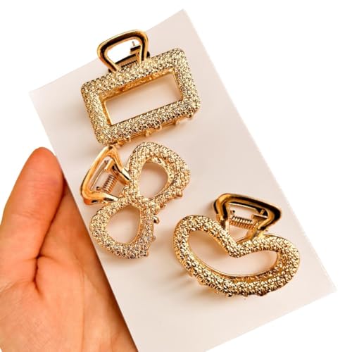 Kit 3 Presilhas Piranhas Metal Dourada Brilhante de ferro, Conjunto 3 Unidades (CORAÇÃO - LAÇO - RET