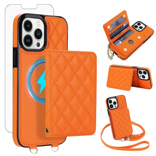 Phone Case for iPhone 13 Pro Max 6.7 inch Wallet Cover card holder,Orange