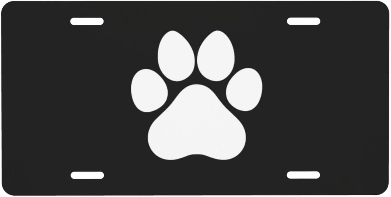 White Dog Paw Footprint License Plate - 6x12 Inch Aluminum Novelty Decorative Vanity Metal Front Car Plate for Women Men