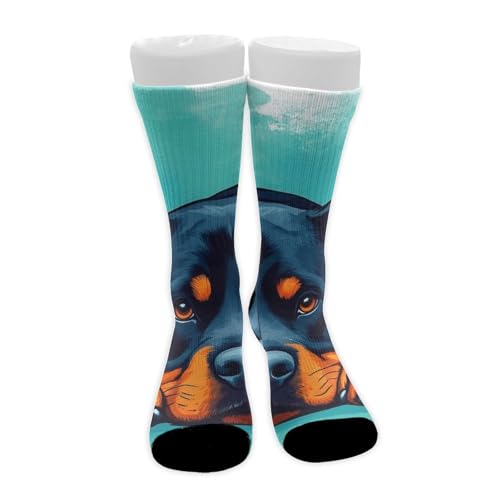 UTRSIFB Women's All Season Mid Calf Socks, Soft Cozy Dress Decor Boots Socks, Fashion Breathable Stockings Cute Rottweiler Puppy Farm Dog Lazy Animal
