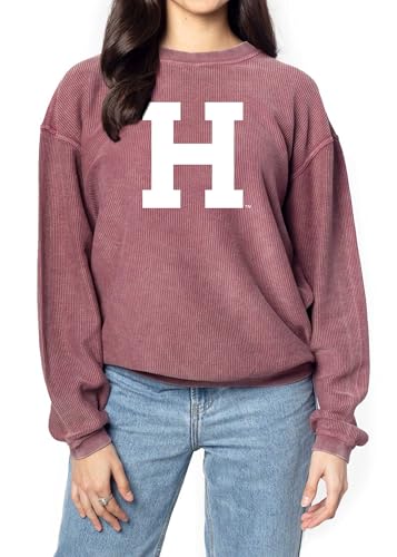 chicka-d Women's Oversized Original Corded Crew Fleece Sweatshirt NCAA Primary Team Icon Team Color, Harvard Crimson, Maroon, Large
