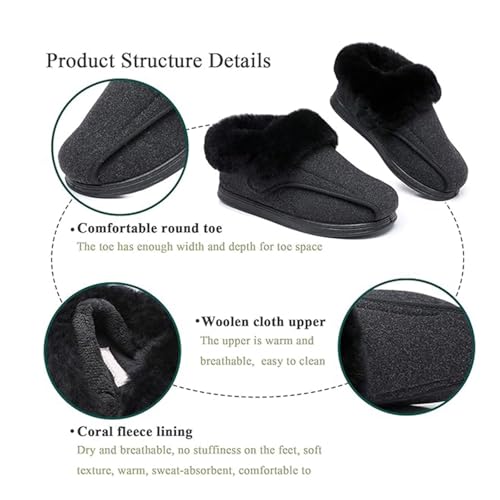 Men's Winter Winter Warm Fur Collar Adjustable Feet Walking Diabetic Shoes, Stylish Easy Close Easy Close Non Slip Orthopedic Sneakers, for Elderly, Swollen Feet, Plantar Fasciitis3