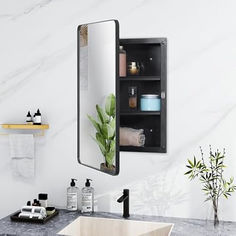 Fundin Plastic Medicine Cabinet with Beveled Edge Mirror Door Cover