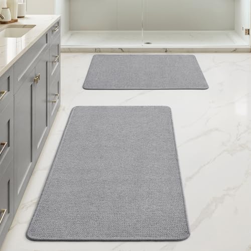 MIULEE Bathroom Rugs Set 2 Pieces Thin Bath Mats Grey 17x27+20x32