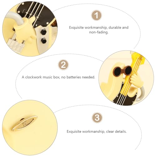 STOBOK ぜんまい仕掛けのオルゴール付きミニギターマンの装飾品 プラ製デスクトップギターオーナメント 時計仕掛け電池不要 に最適な黄カラー 向け飾り 1個 [3]