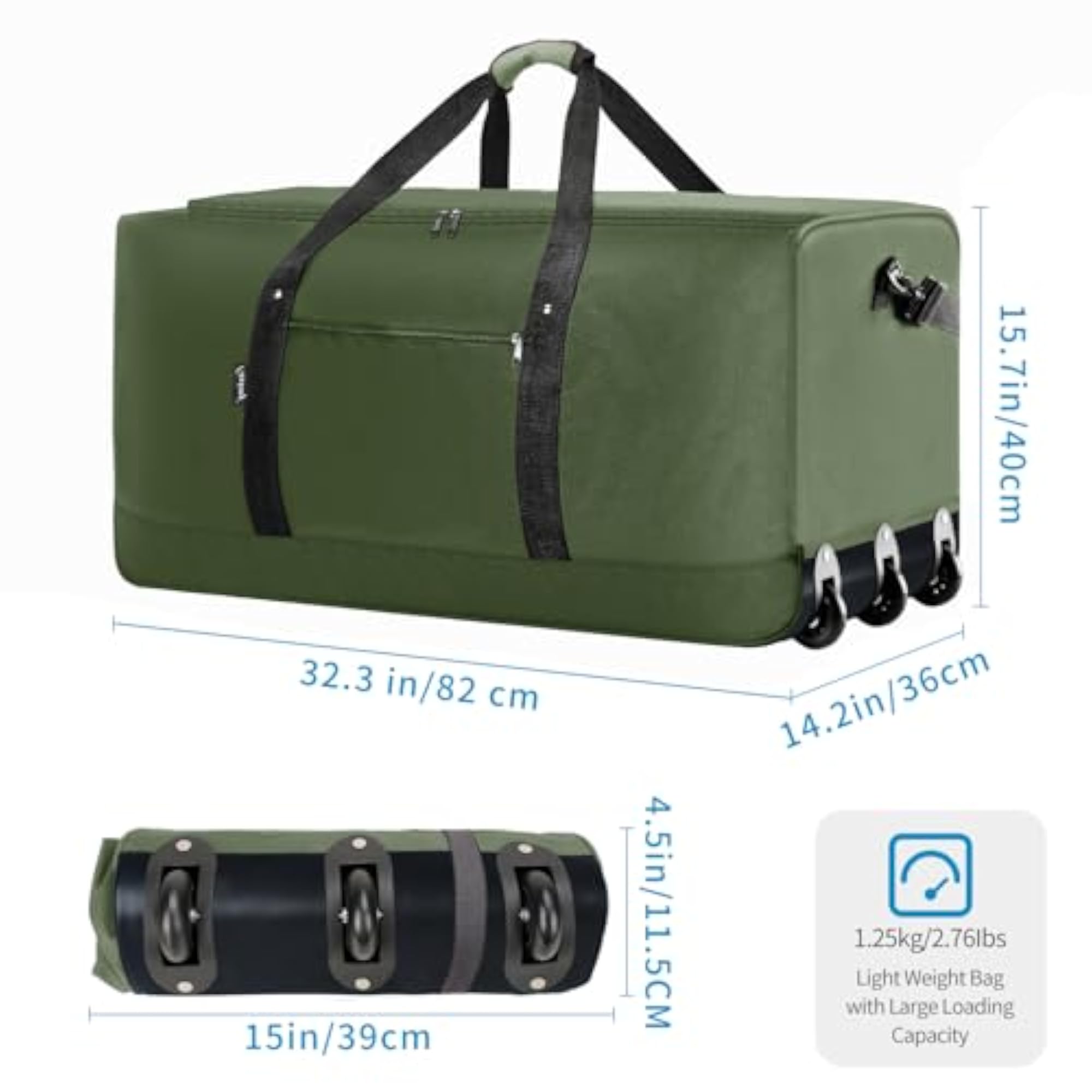 120L Foldable Rolling Duffel Bag