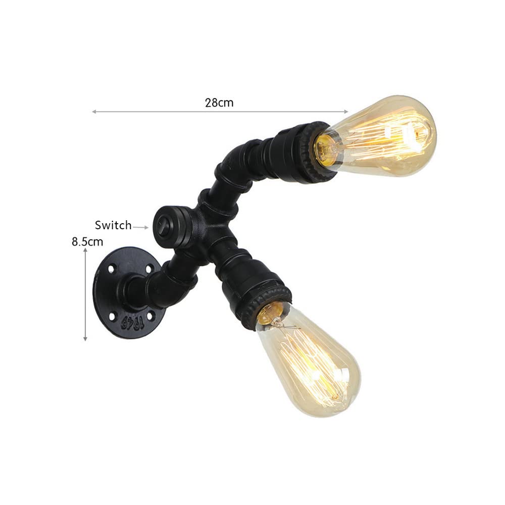 SKYGOO Luce personalizzata per tubi dell'acqua in ferro E27 a doppia testa ， Luce per bagno d'ingresso ， Applique da parete per hotel B&B ， Lampada da parete per ristorante con musica per caffè ， Luce