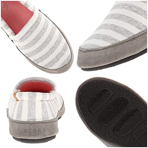 Acorn Women's Moc Slipper – Cozy, Comfortable Moccasins For Women – House Shoes With Memory Foam Cloud Cushioning And Indoor / Outdoor Sole, Summerweight- White Stripe, 8-9 #TOP1