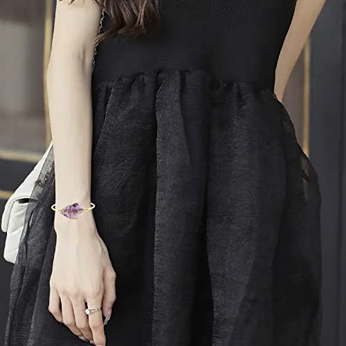 Goxozzy Amethyst Bracelet, Healing Stone Cuff Bangle Irregular Natural Crystal Bracelet Gold Plated Gemstone Quartz Open Bangle Bracelet For Womens Teen Girls (Amethyst) #TOP6