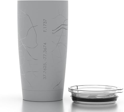 Vista 321 de Well Told Vaso de café aislado con diseño de mapa de Nueva York grabado, taza de acero inoxidable grabada (20 onzas, negro) con aislamiento de mapa