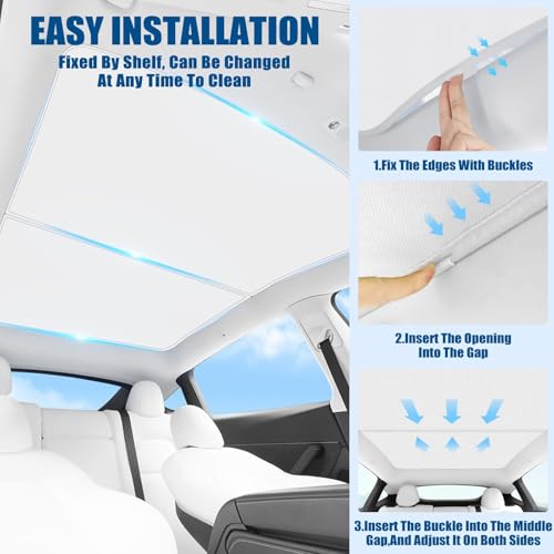Roof Sunshade for Model Y Juniper 2025 2026 |No Gaps, No-Sagging | Heat Insulation for Glass Roof | Foldable Sunroof Cover for Tesla Model Y Juniper Accessories, White by doietc - Image 4