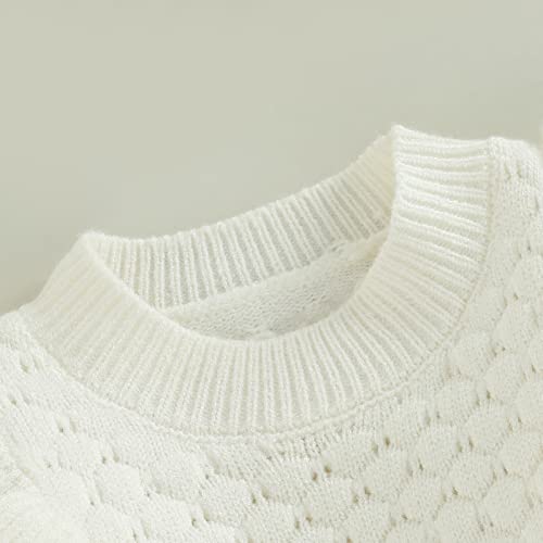 Fladdswed Newborn Infant Baby Girl Knit Sweater Jumpsuit Ribbed Romper Long Sleeve Bodysuit Ruffle Onesie Fall Winter Clothes (White, 6-12 Months) #TOP1