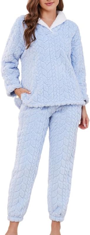 LYCY Womens Pajama Set Fleece Plush Sleepwear Cozy Winter Loungewear