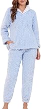 LYCY Women's Pyjama Set Fleece Fluffy Long Sleeve Plush Pyjamas Long Trousers Soft Warm Jacquard Lambswool Cosy Leisure Suit Home Winter Leisure