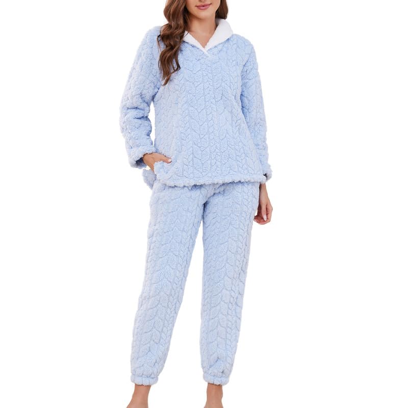 LYCY Fluffy Pajamas set for Women Fleece Pullover 2 Piece Pjs Set Soft Plush Sleepwear Winter Loungewear