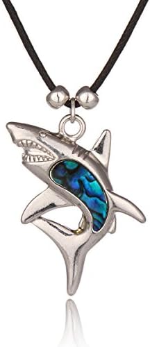 Barch Young Blue Abalone Paua Shell Shark Necklace for Women Silver Jewelry Mood on Wax Cord/Stainless Steel Chain for Girls/Boys (Shark 2#)
