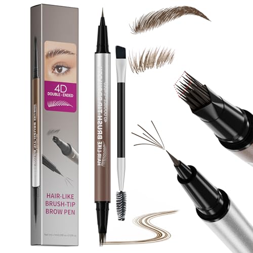 Erinde Microblading Eyebrow Pen, 2-in-1 Multi-Tip Brow Pencil, Waterproof Long Lasting Eyebrow Makeup, Hair-Like Stroke Eyebrow Tint Pen, Natural Defined Brows for Women, Easy Fill Sparse 02# brown